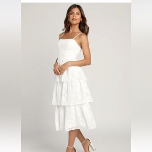 White Floral Print Tiered Dess - Lulus